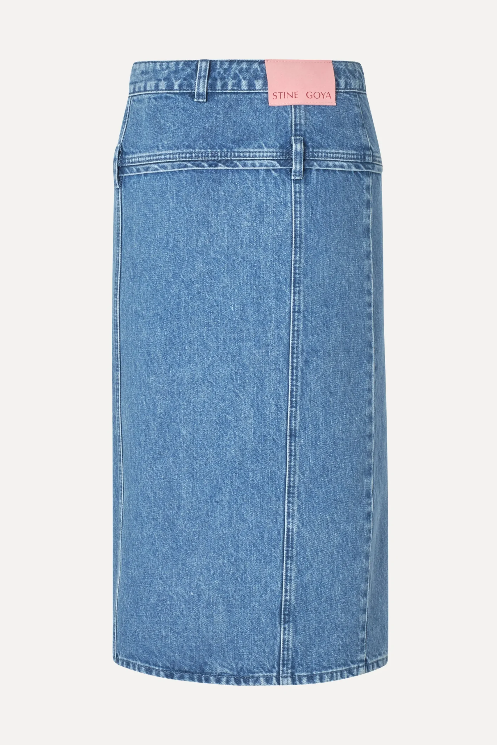 Button Slit Detail Midi Skirt - Denim Blue-STINE GOYA Fashion