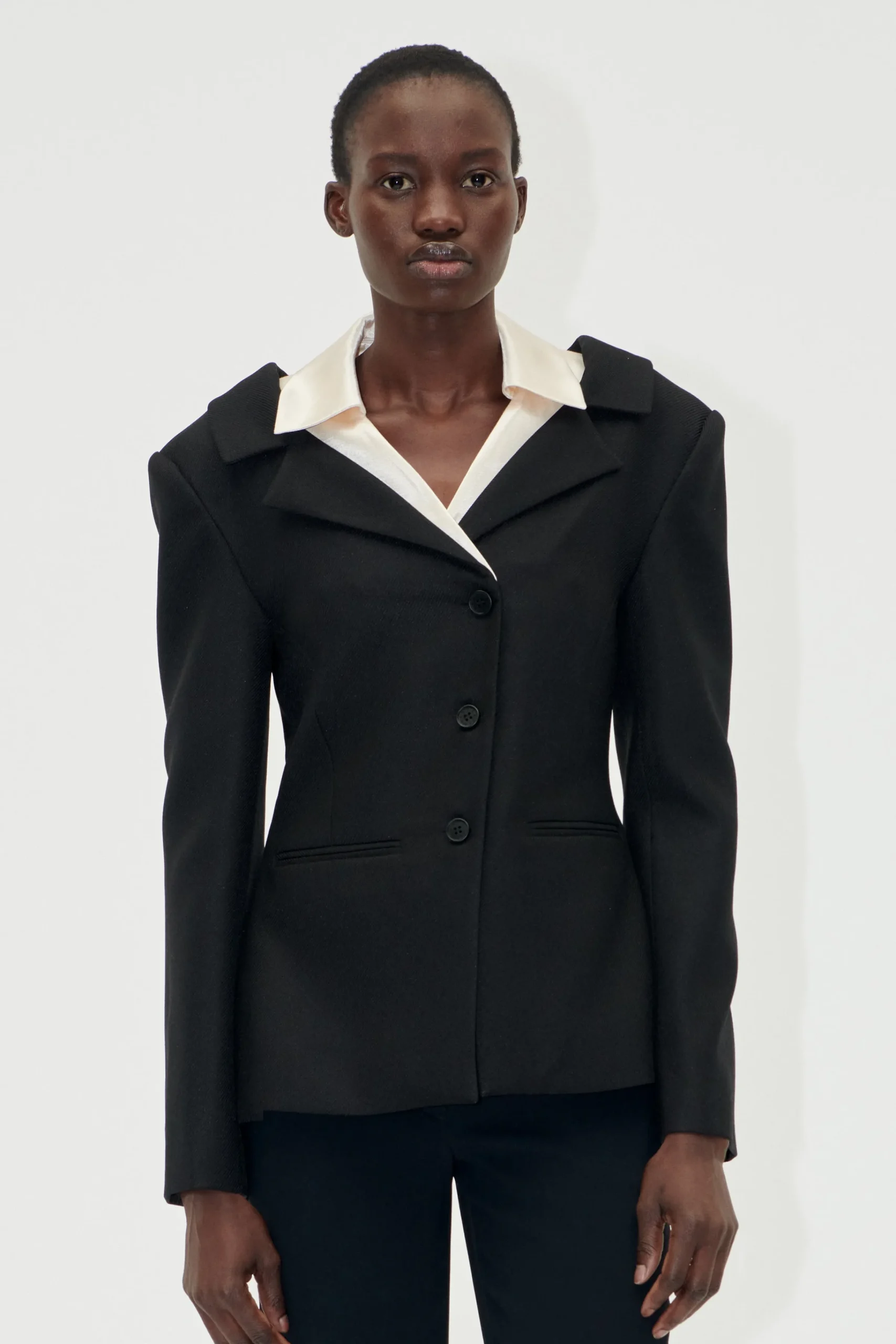 Double Collar Tailored Jacket - Black / Butter Milk-STINE GOYA Online