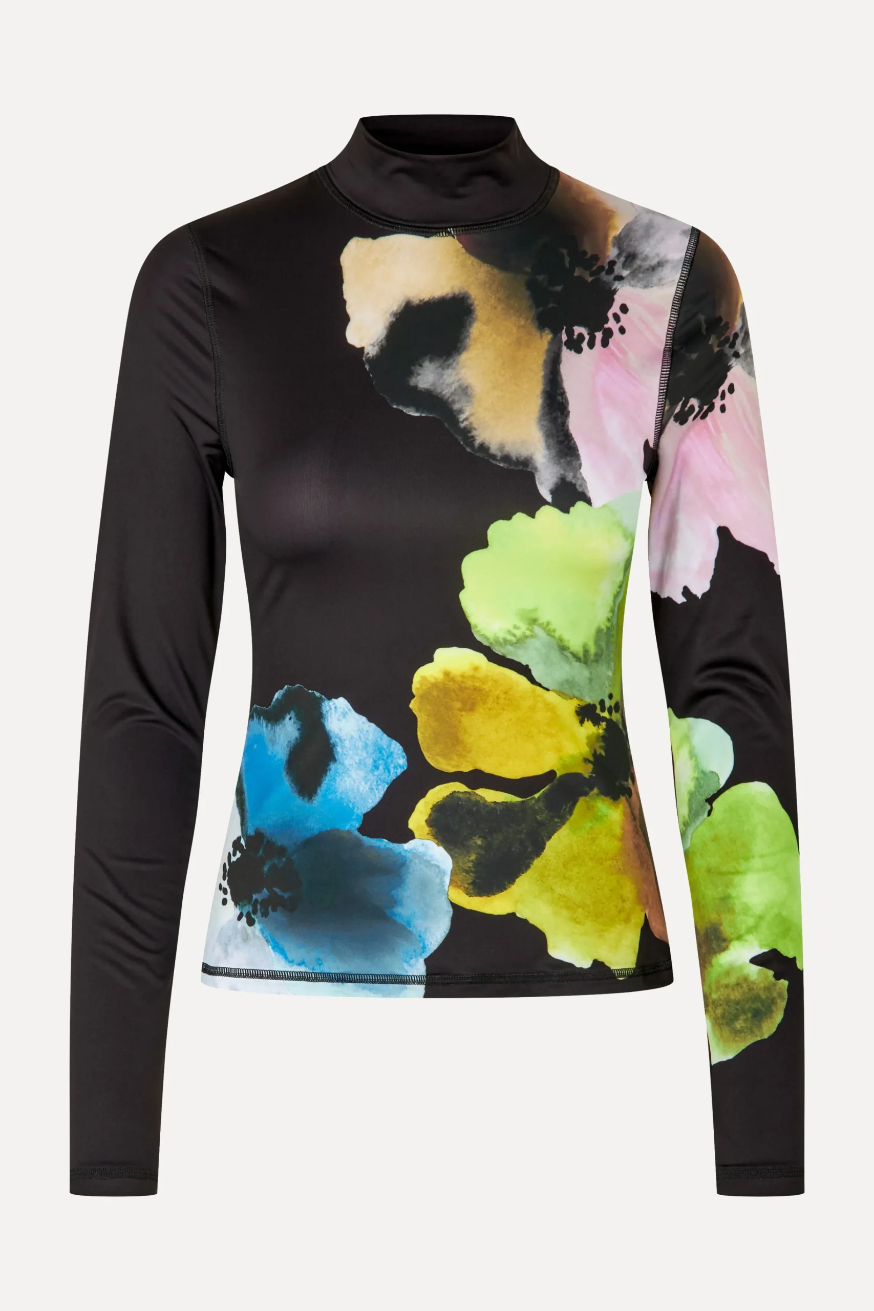 Elastic High Neck Collared Top - Watercolor Bloom Maxi-STINE GOYA Store
