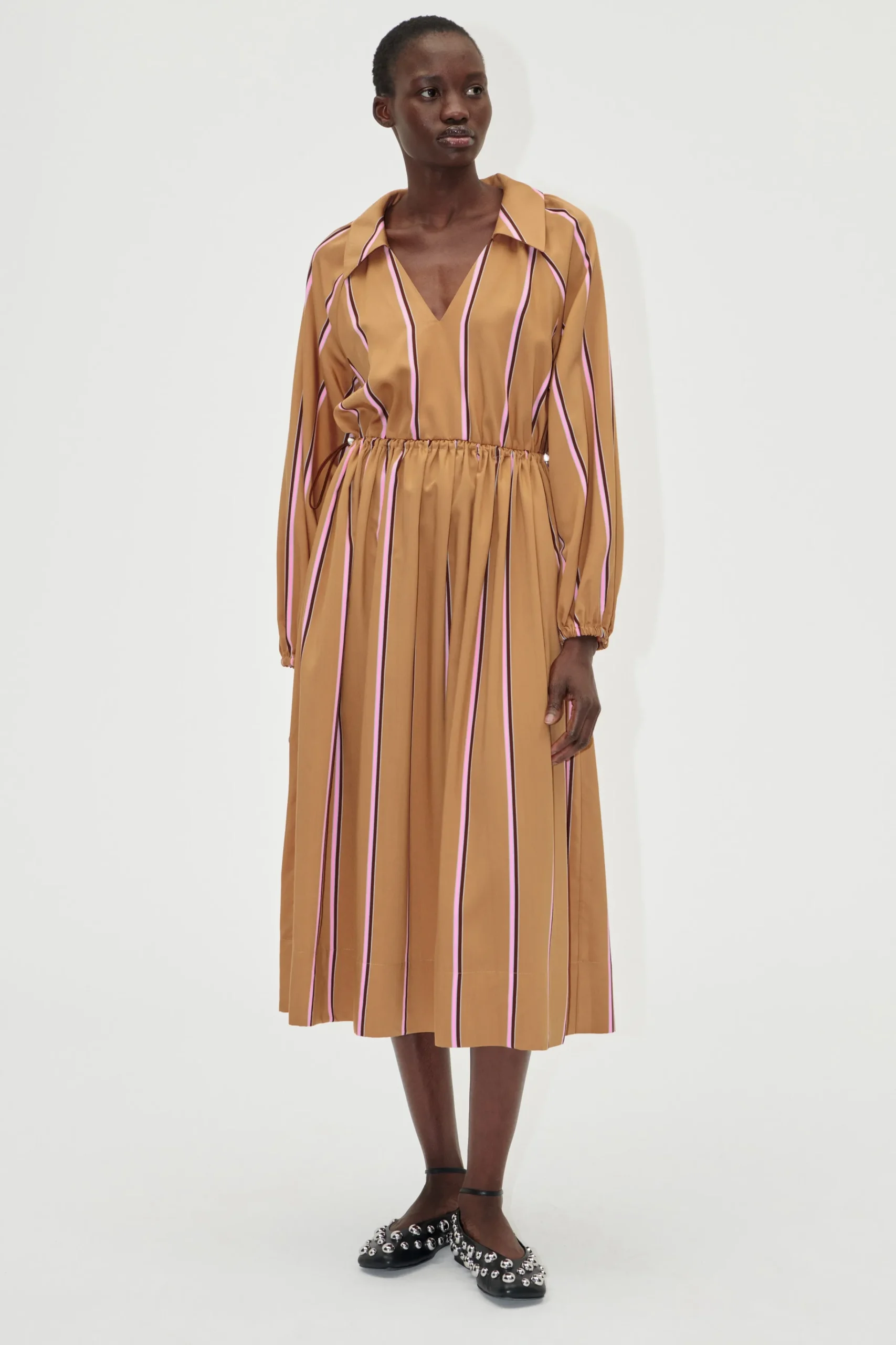 Elasticated Midi Dress - Cocoa Stripes-STINE GOYA Shop