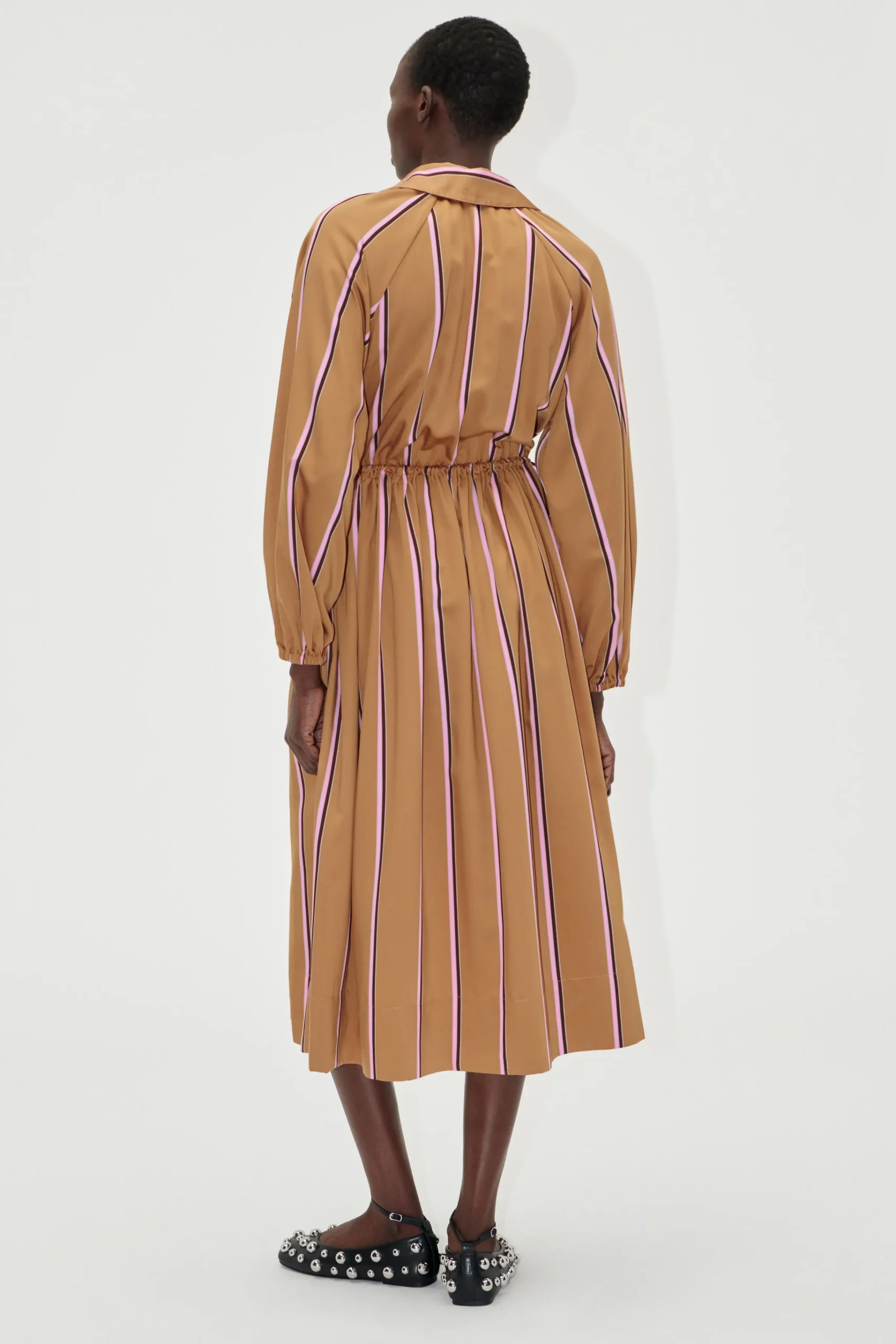 Elasticated Midi Dress - Cocoa Stripes-STINE GOYA Shop