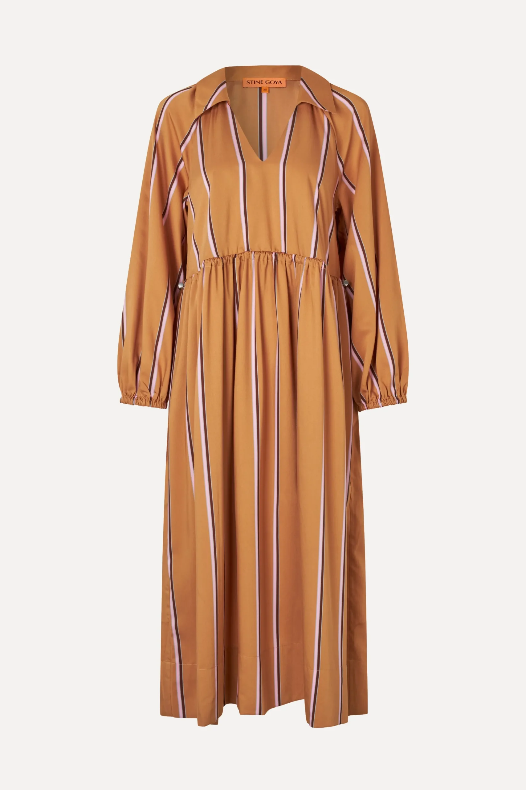 Elasticated Midi Dress - Cocoa Stripes-STINE GOYA Shop