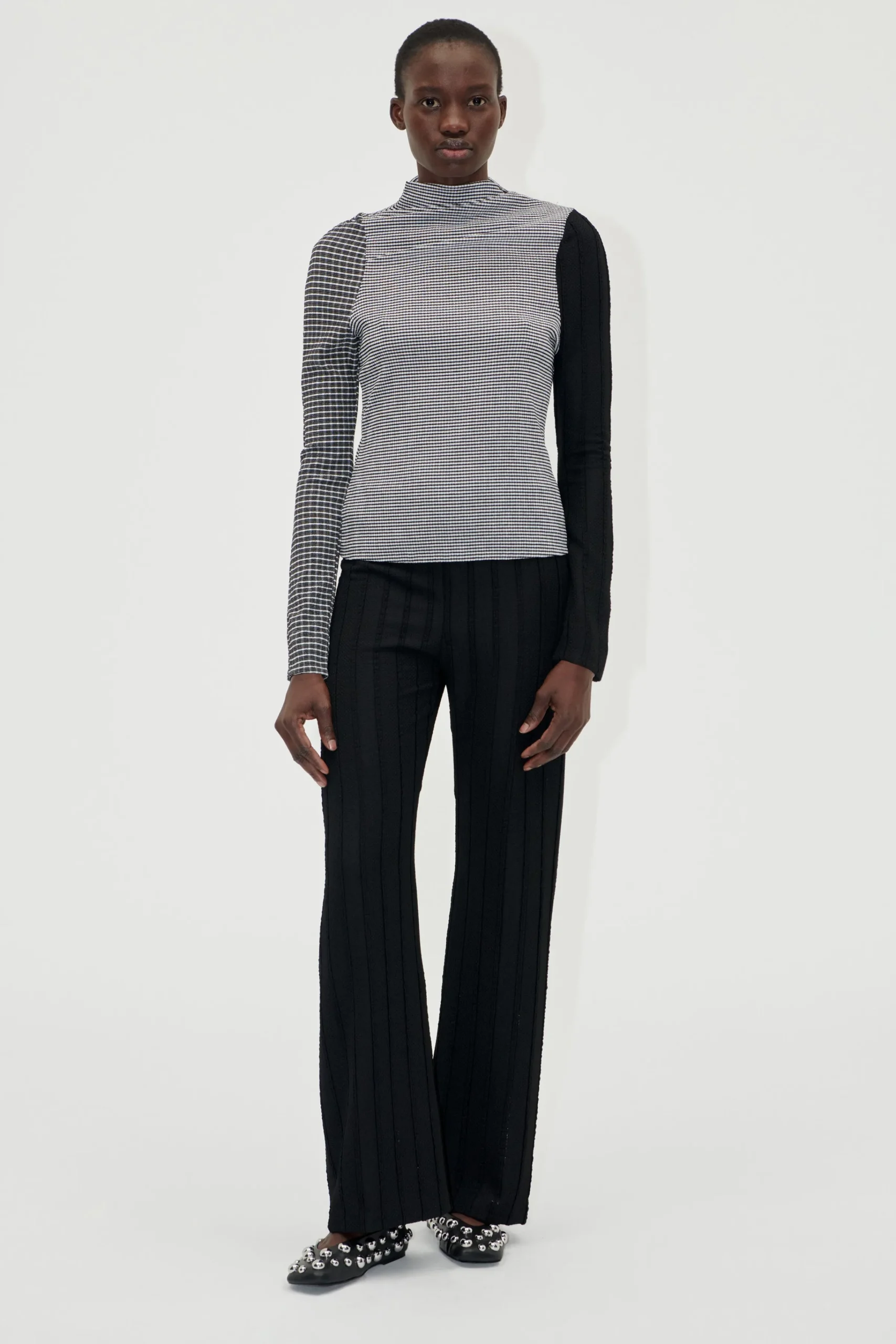 Elasticated Straight Long Pants - Black / White-STINE GOYA Outlet