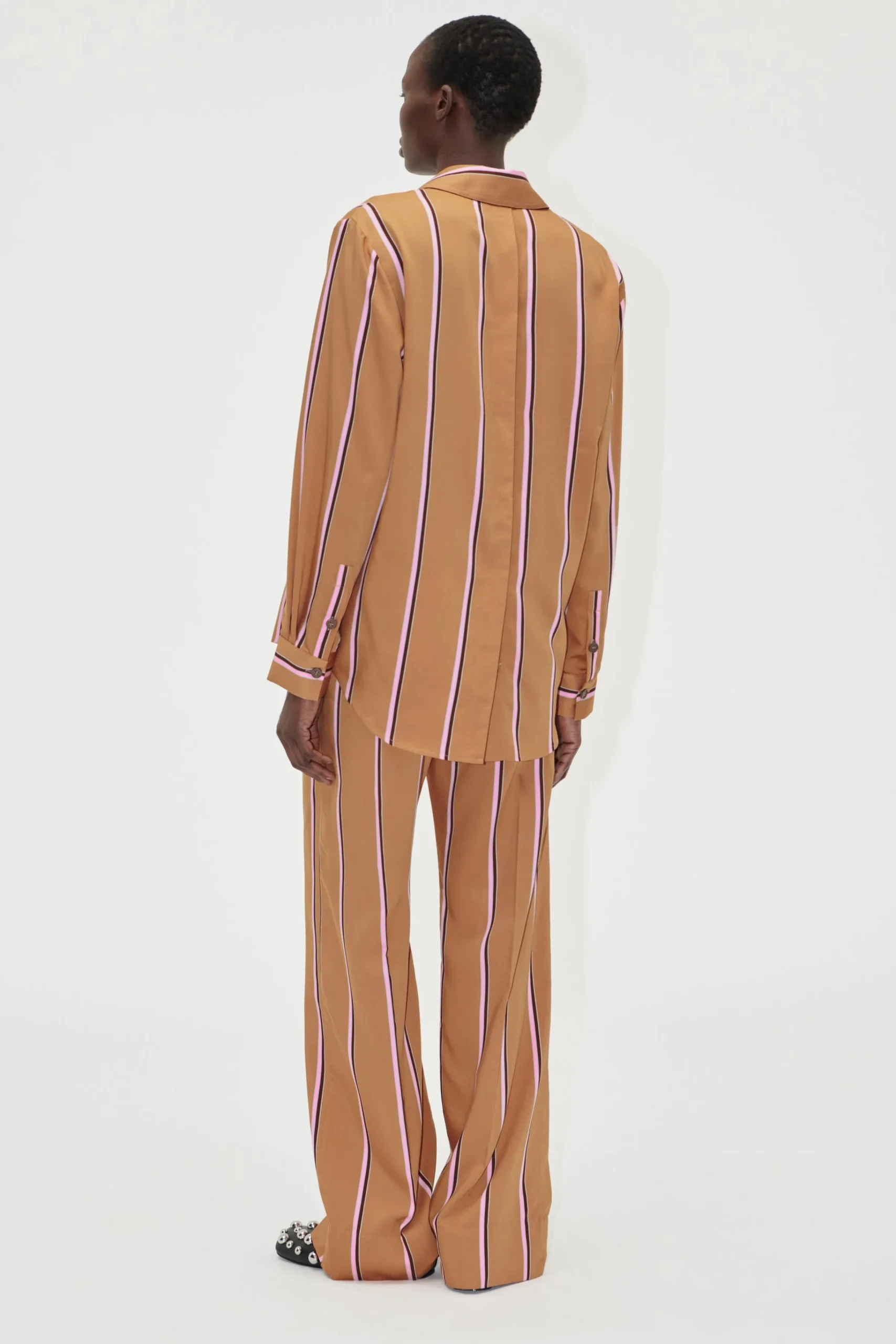 Gathered Long Pants - Cocoa Stripes-STINE GOYA Cheap