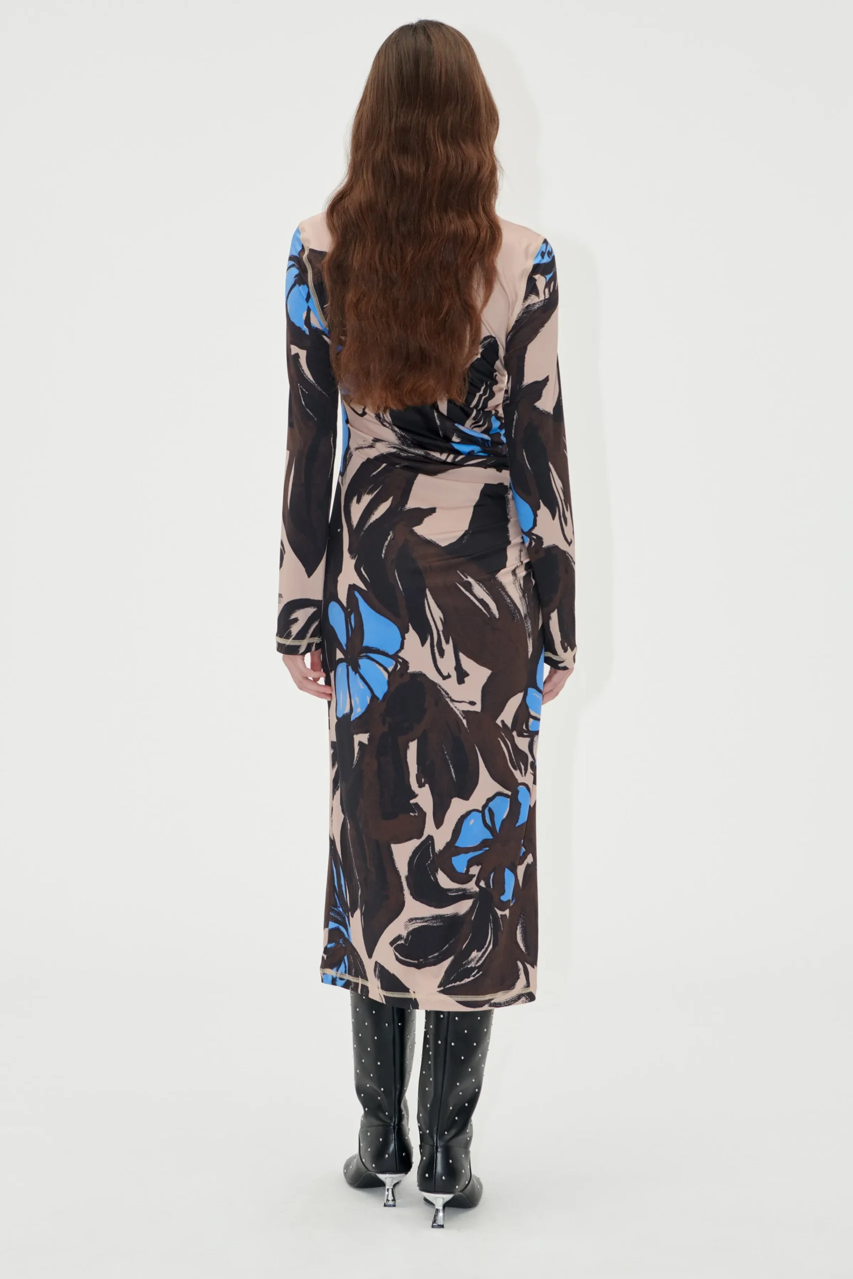 Gathered Long Sleeve Midi Dress - Eccentric Floral-STINE GOYA Fashion