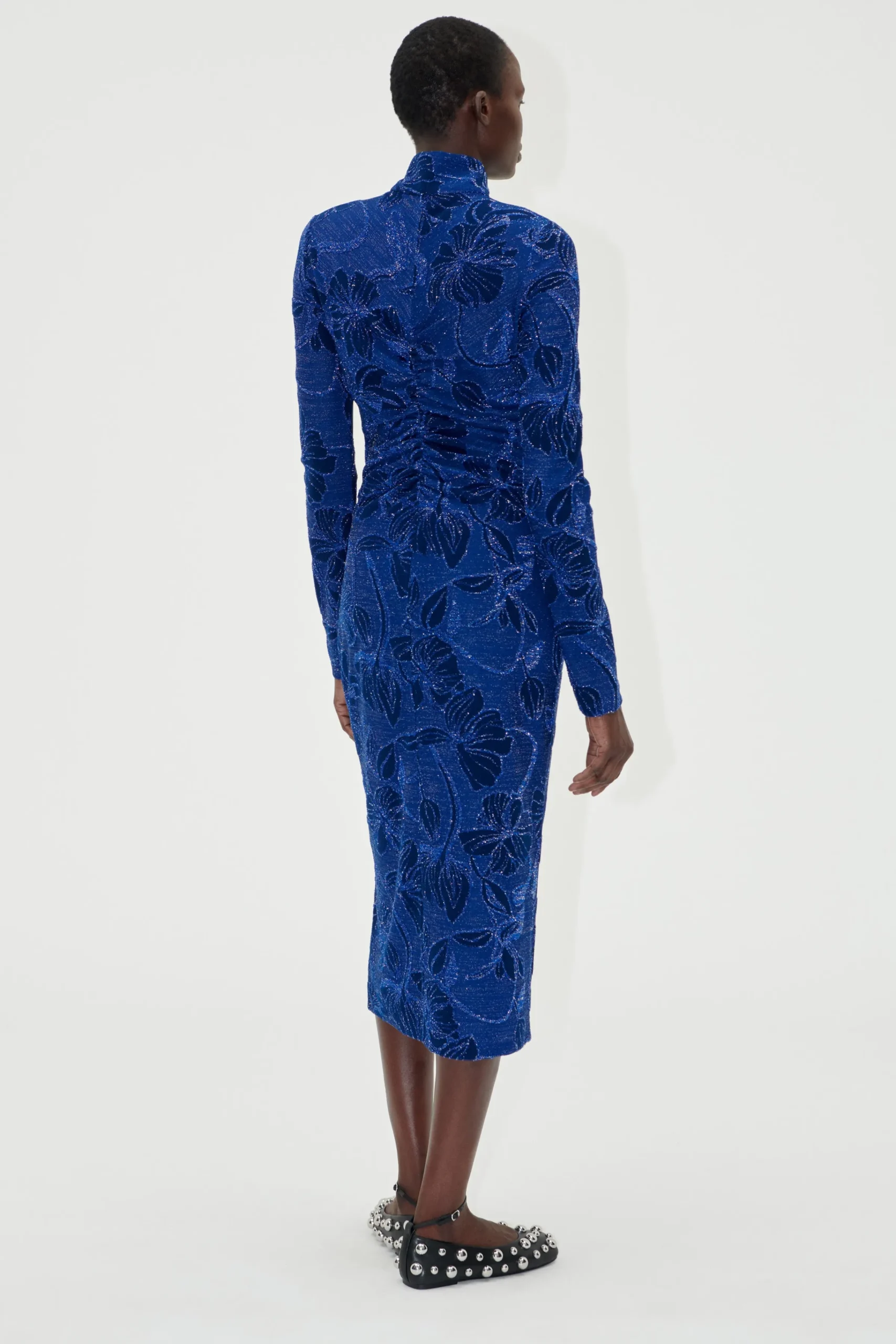 Gathered Long Sleeve Midi Dress - Fine Line Poppies-STINE GOYA New