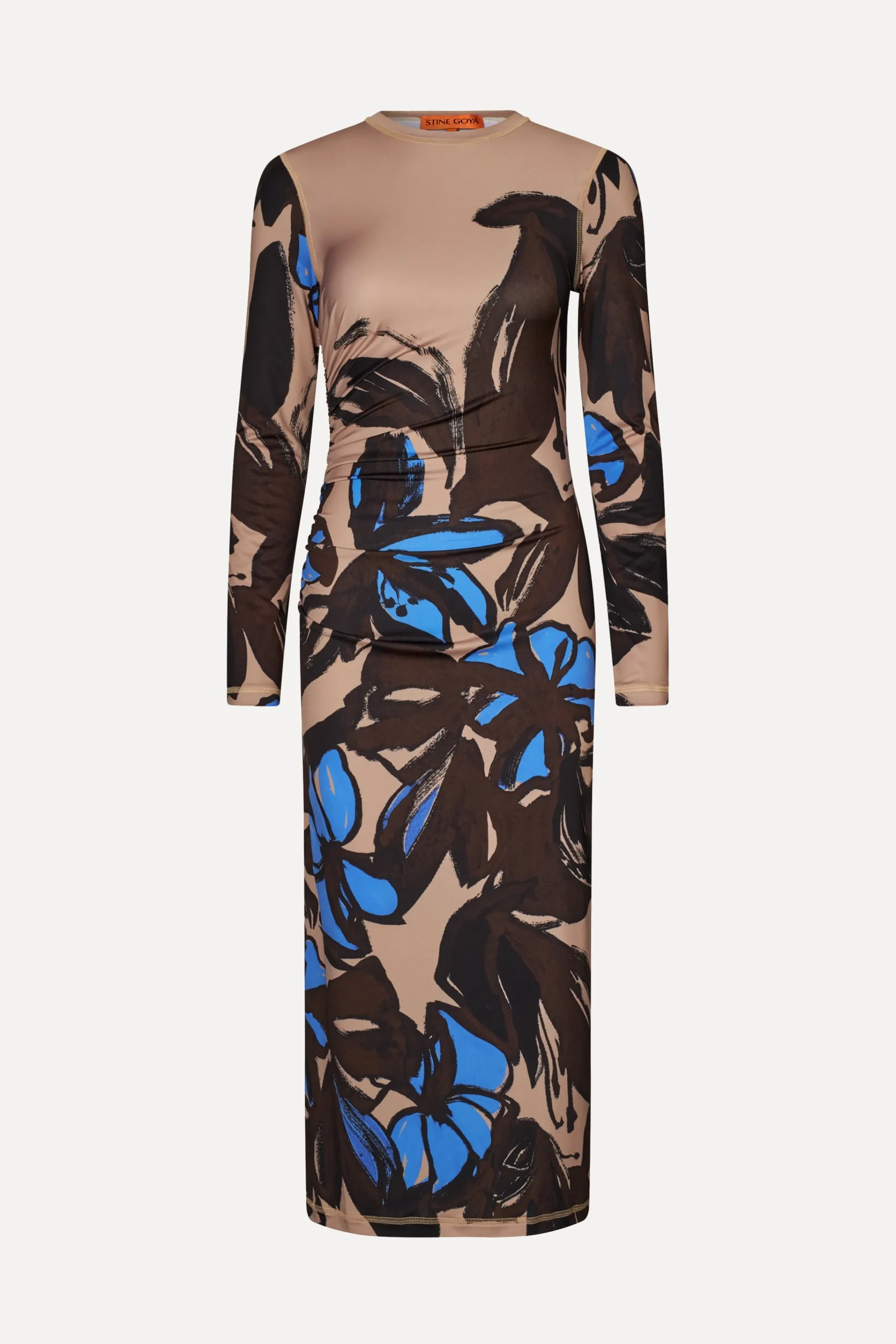 Gathered Long Sleeve Midi Dress - Eccentric Floral-STINE GOYA Fashion