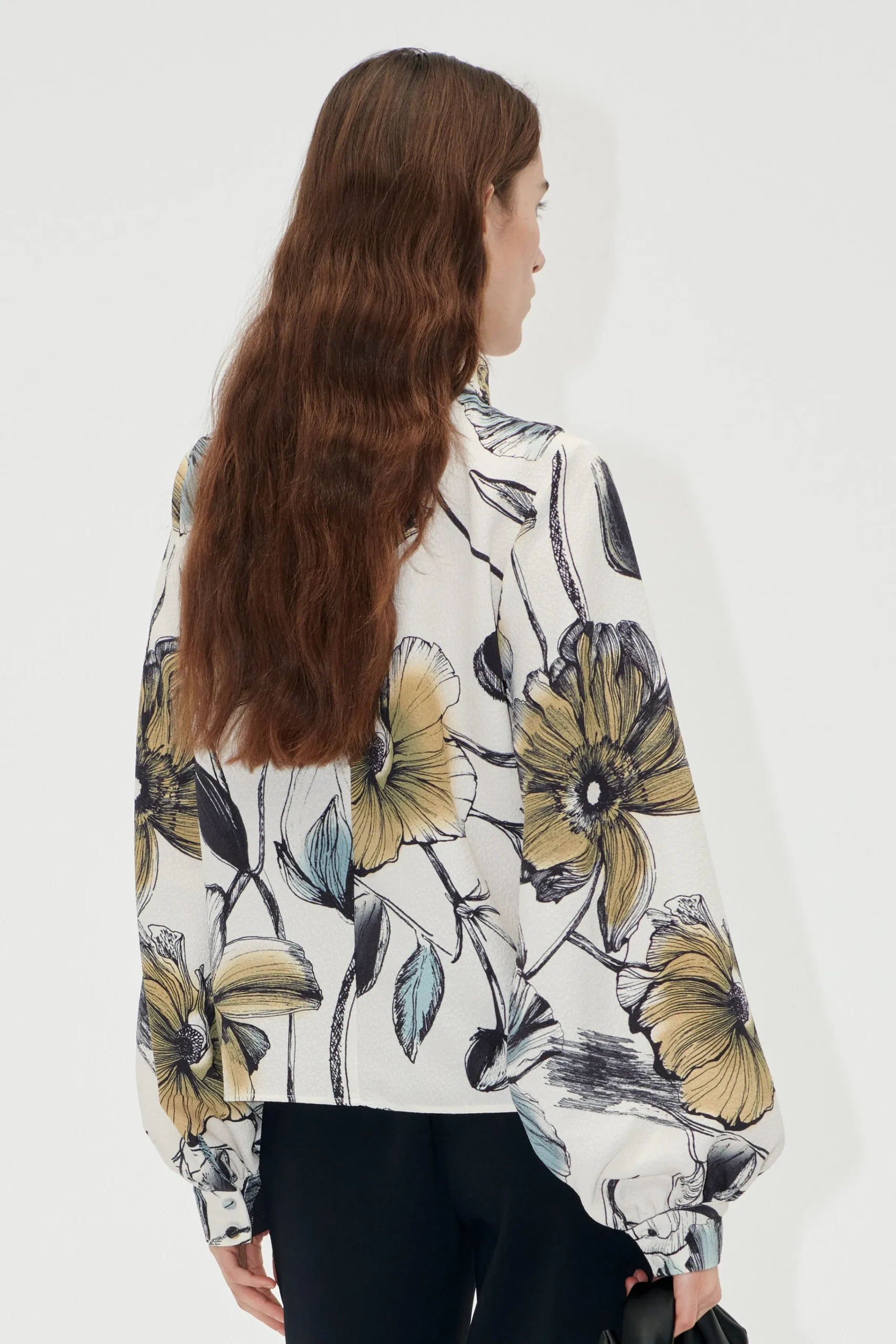 Gathered Long Sleeve Top - Fine Line Poppies-STINE GOYA Discount