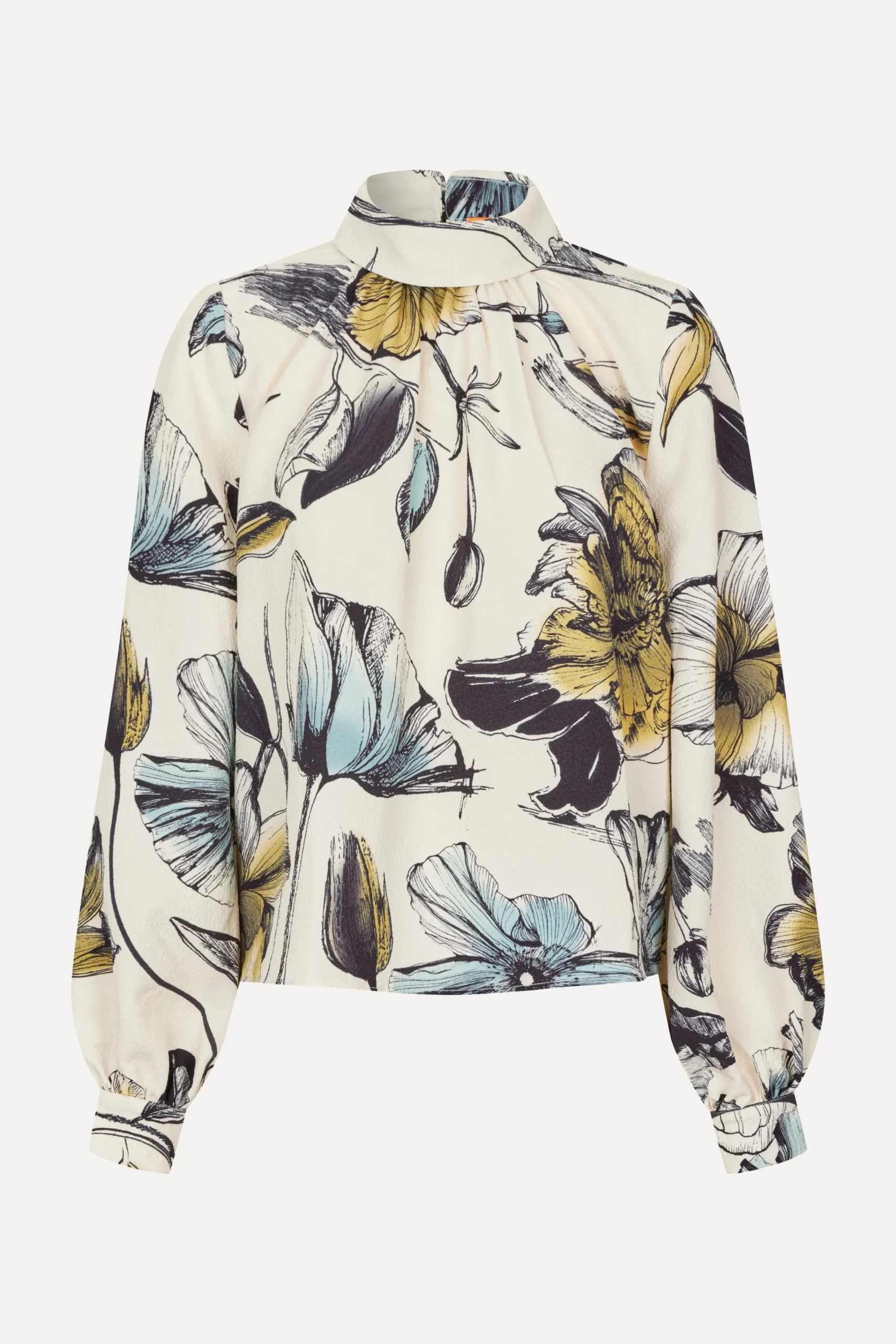 Gathered Long Sleeve Top - Fine Line Poppies-STINE GOYA Discount