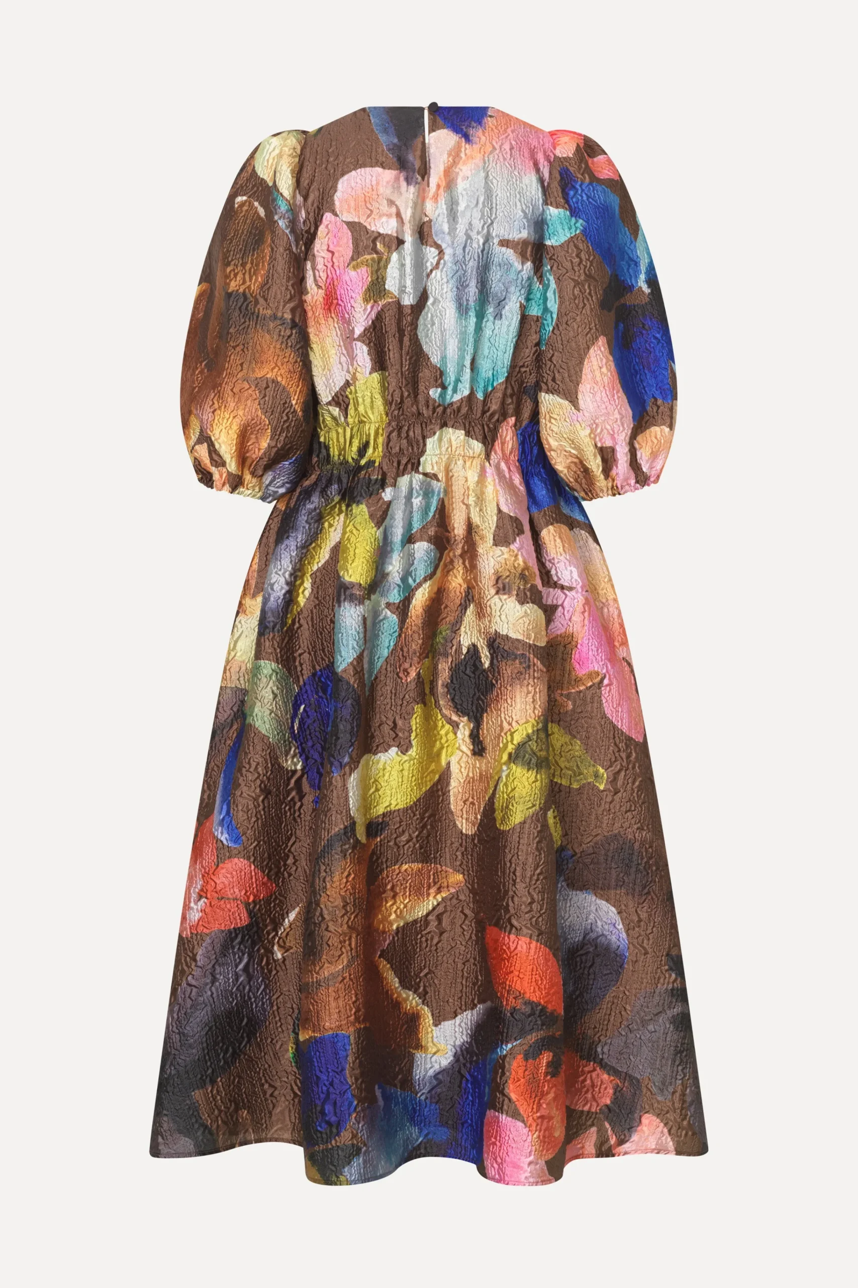 Gathered Waist Channel Midi Dress - Aquarelle Garden-STINE GOYA Cheap