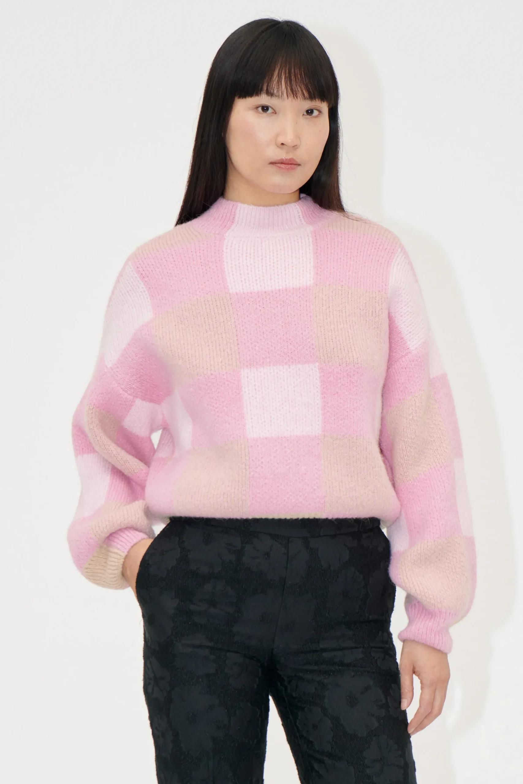 Gingham Check Sweater - Pink Gingham Check-STINE GOYA Cheap
