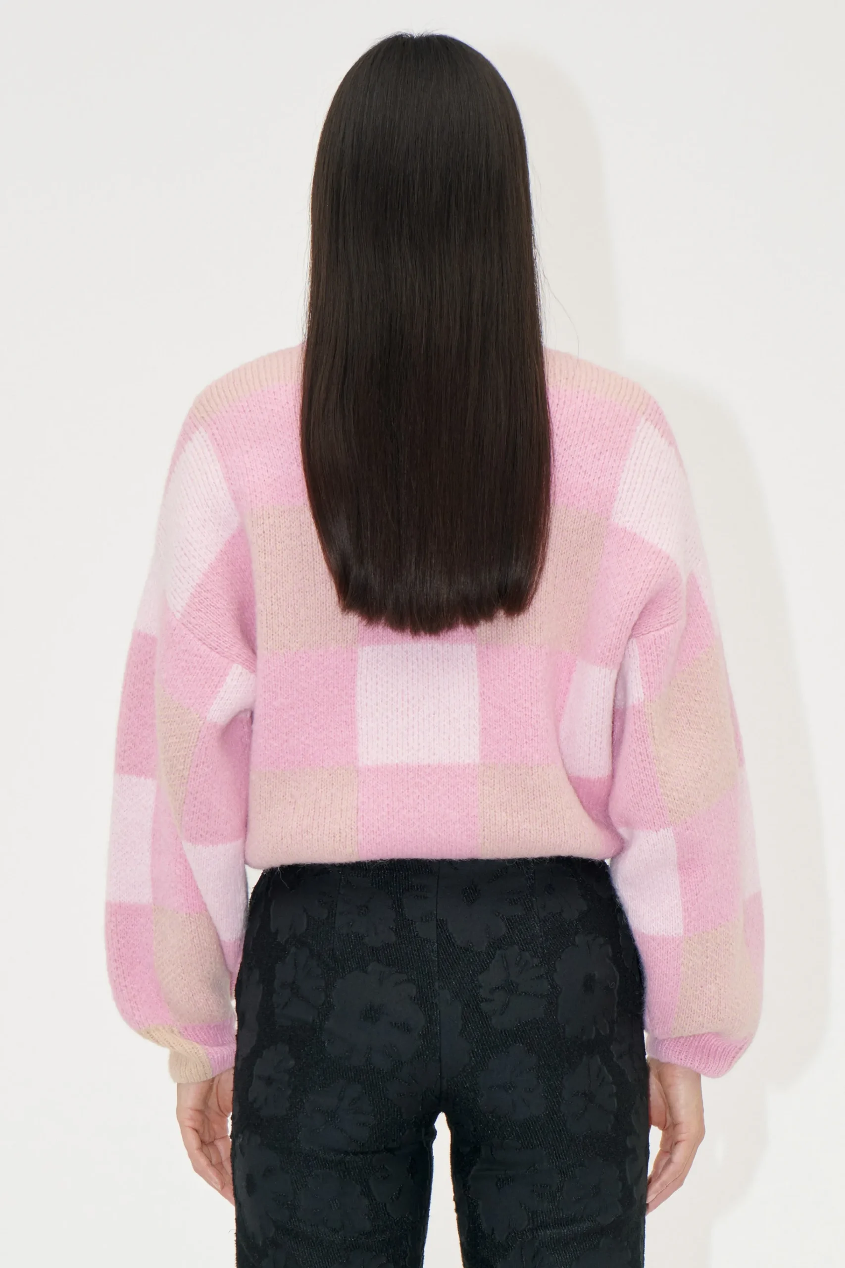 Gingham Check Sweater - Pink Gingham Check-STINE GOYA Cheap