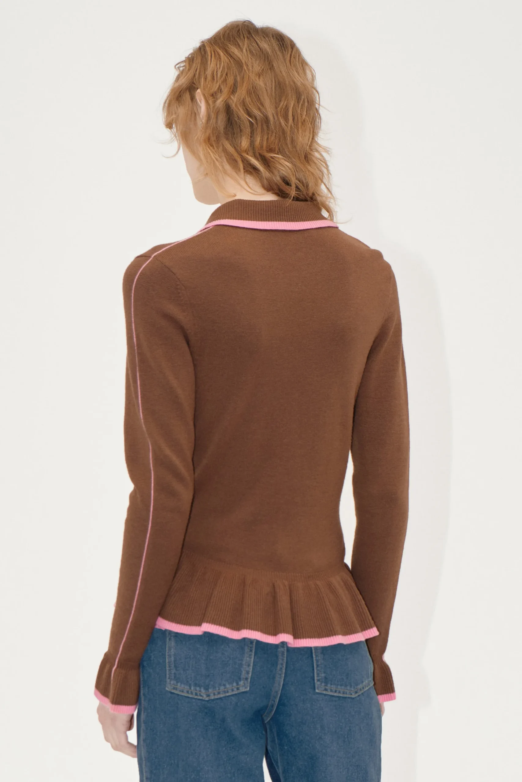 Linear Ruffle Cardigan - Partridge Brown-STINE GOYA Clearance