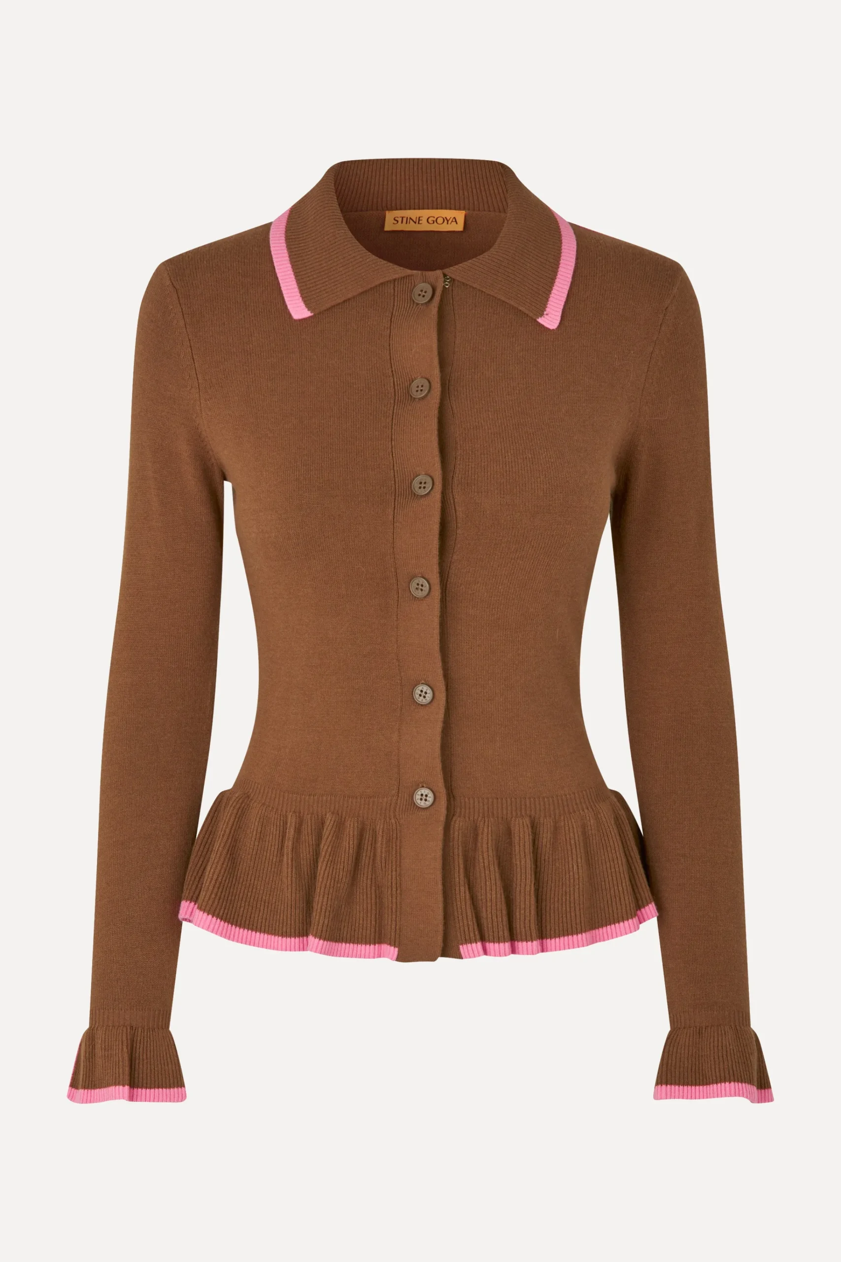 Linear Ruffle Cardigan - Partridge Brown-STINE GOYA Clearance
