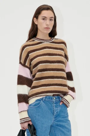 Long Sleeve Crew Neckline Jumper - Multi Stripes-STINE GOYA Best Sale