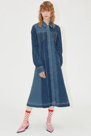 Long Sleeve Denim Dress - Two Tone Denim-STINE GOYA Flash Sale