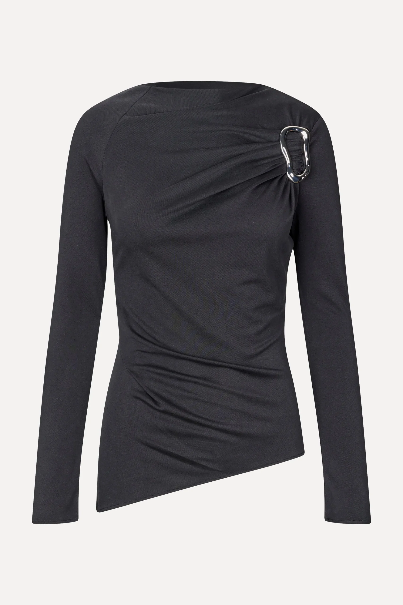 Long Sleeve Top With Fixed Buckle - Jet Black-STINE GOYA Online