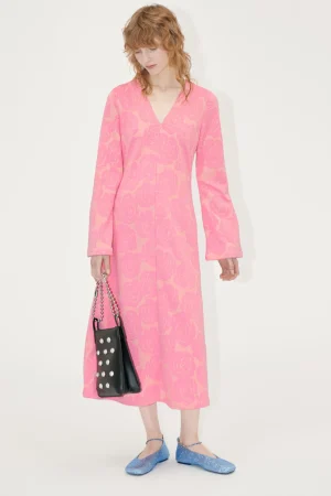Long Sleeve V Neck Dress - Rose Relief-STINE GOYA Hot