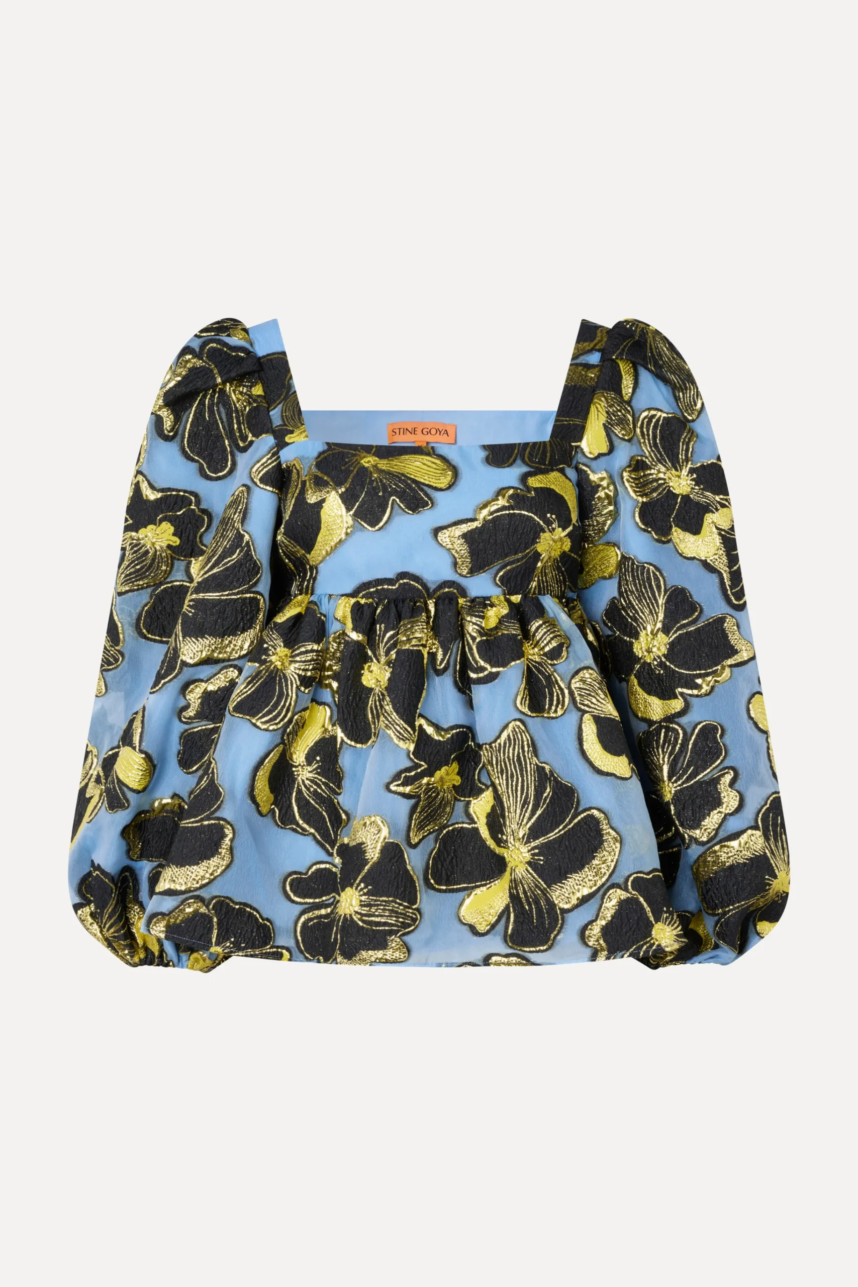 Square Neck Long Sleeve Top - Blue Anemone Jacquard-STINE GOYA Hot