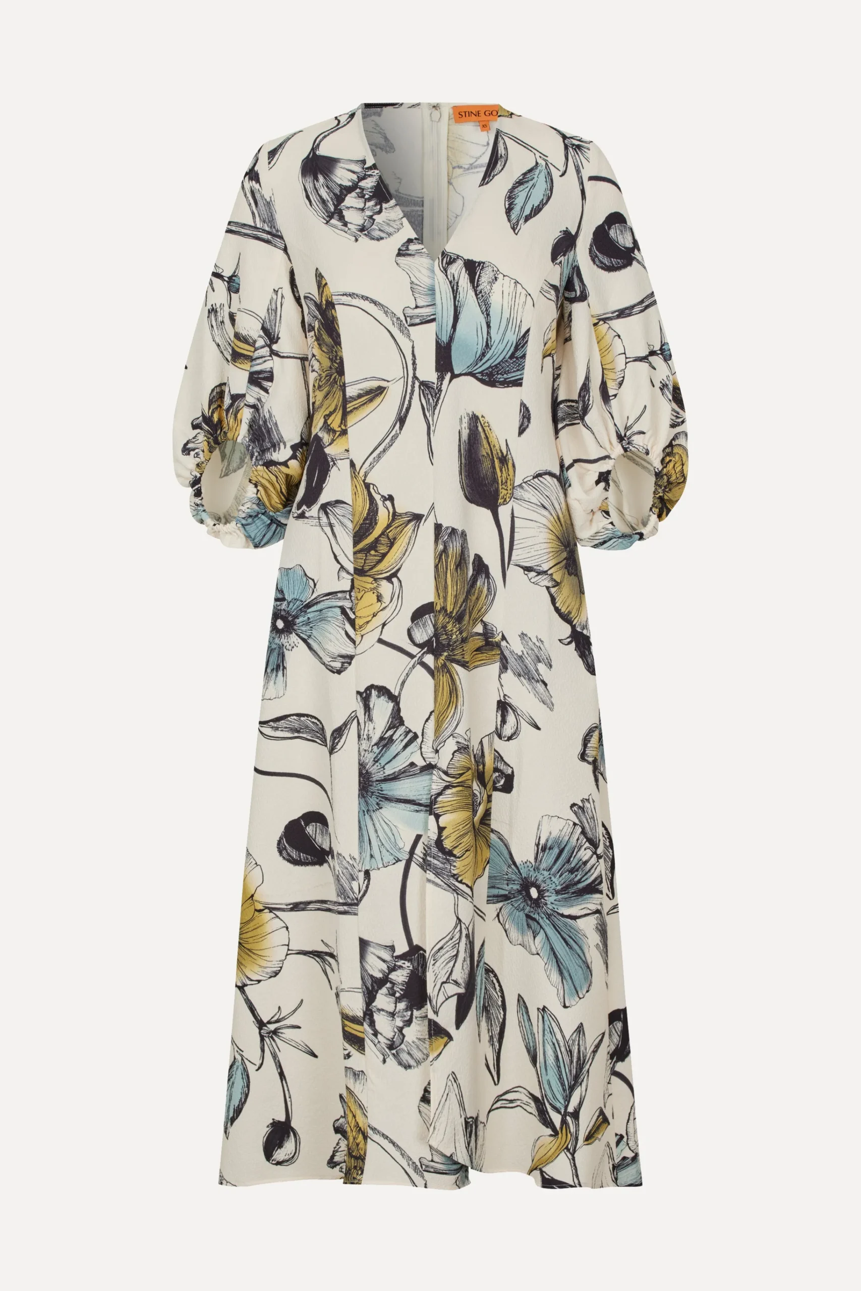 Three-Quarter Sleeve Midi Dress - Fine Line Poppies-STINE GOYA Discount