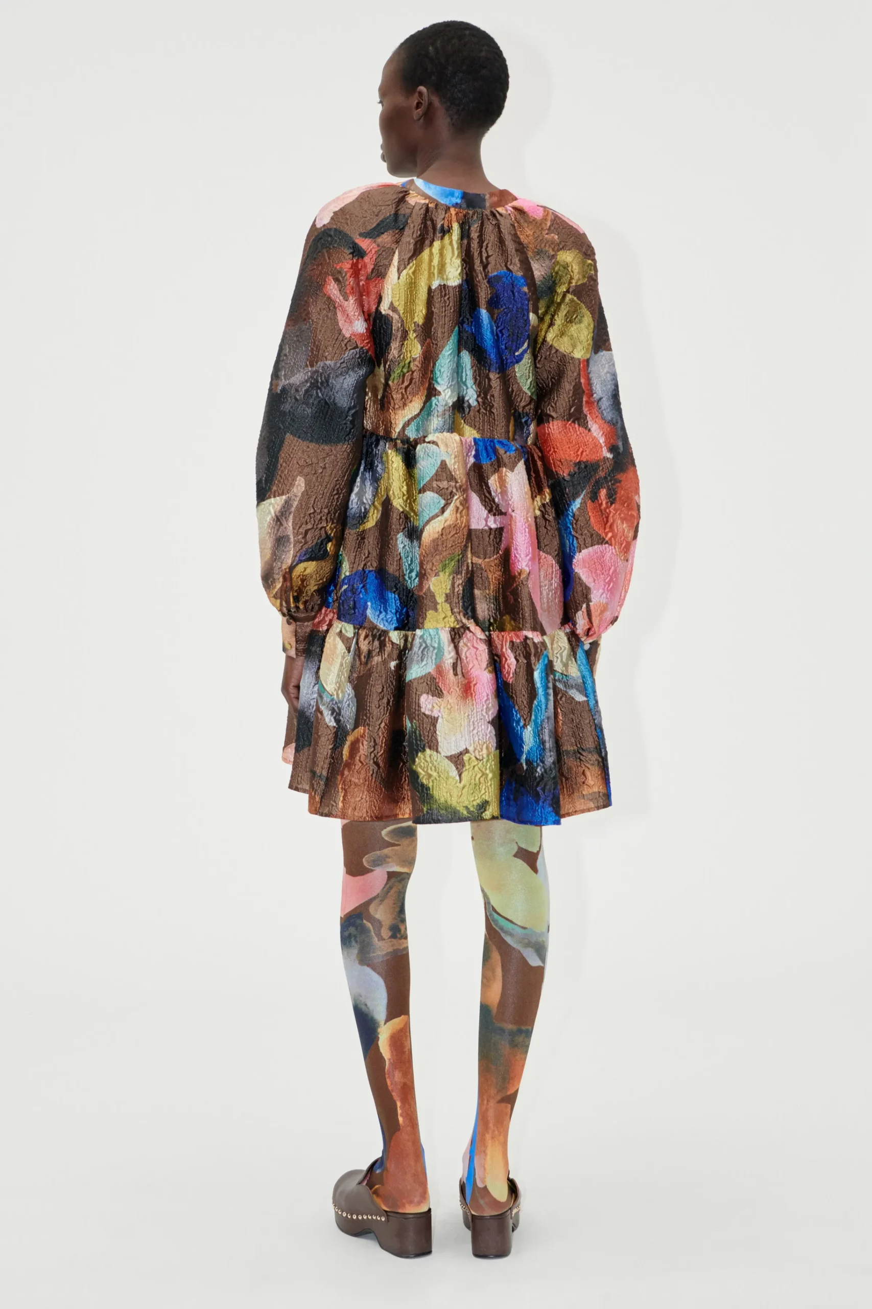 Tier Voluminous Mini Dress - Aquarelle Garden-STINE GOYA Online