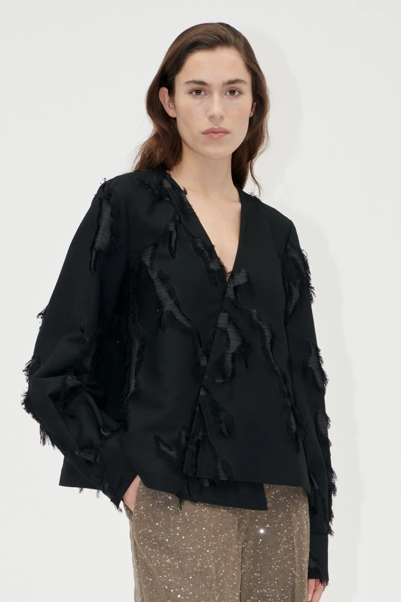 V Neck Long Sleeve Top - Jet Black-STINE GOYA Shop
