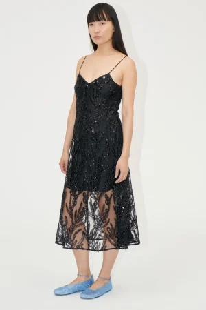 V Neck Midi Dress - Abstract Embellishment-STINE GOYA Discount