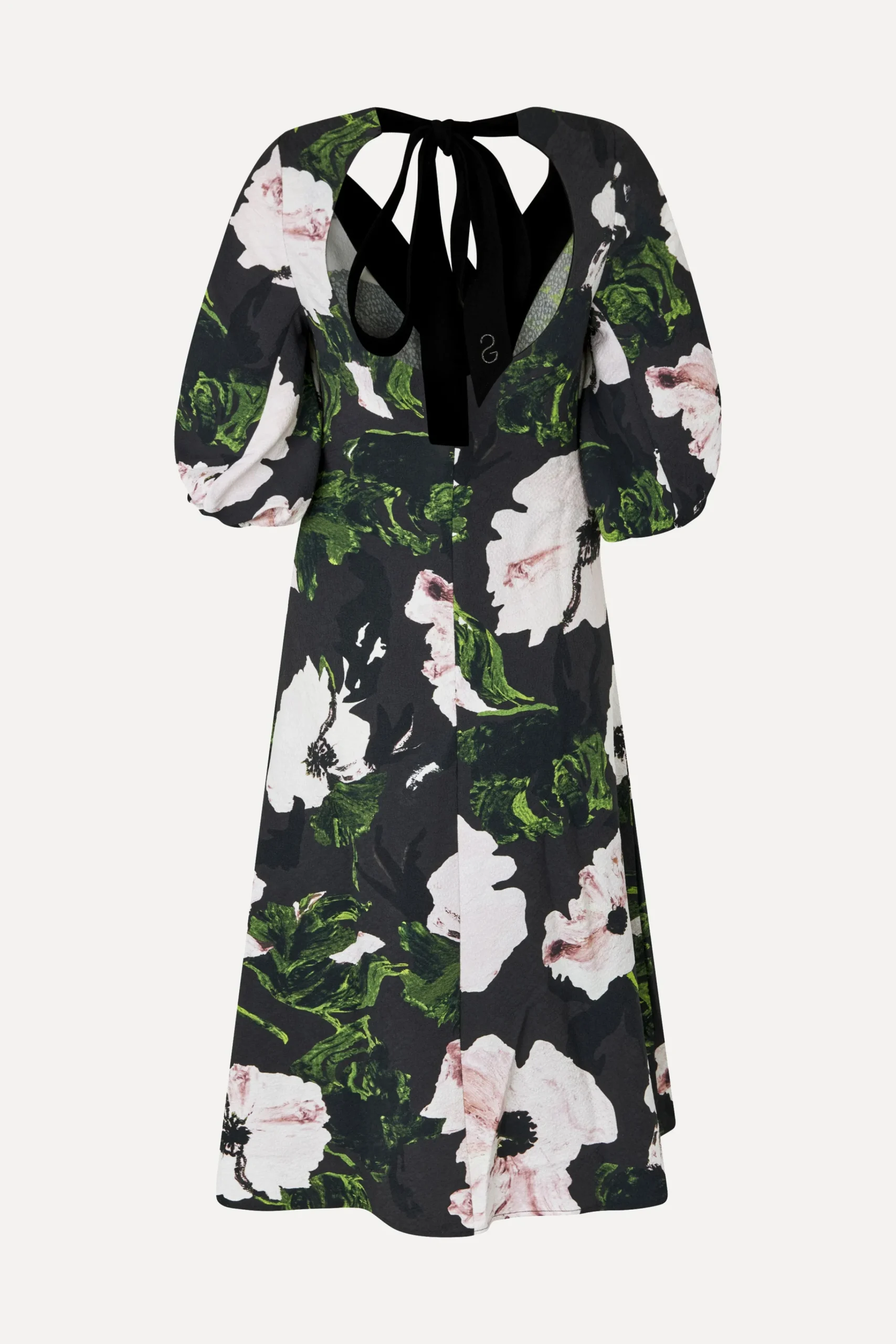 3/4 Volume Sleeves Midi Dress - Umber Windflower-STINE GOYA New