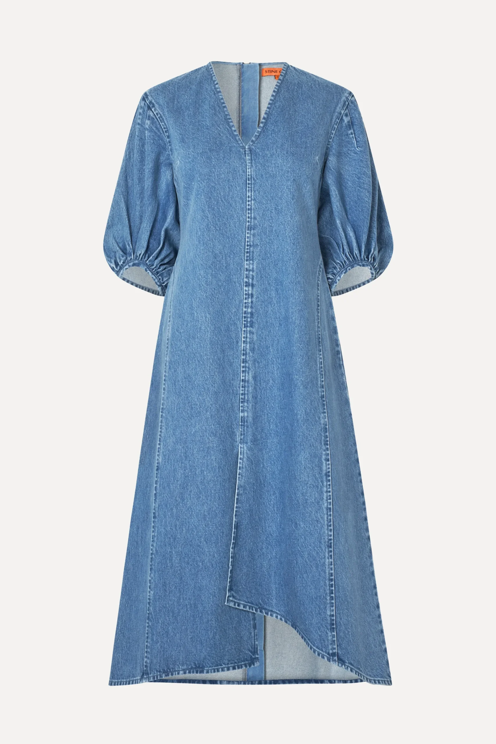 Volume Sleeves Midi Dress - Denim Blue-STINE GOYA New