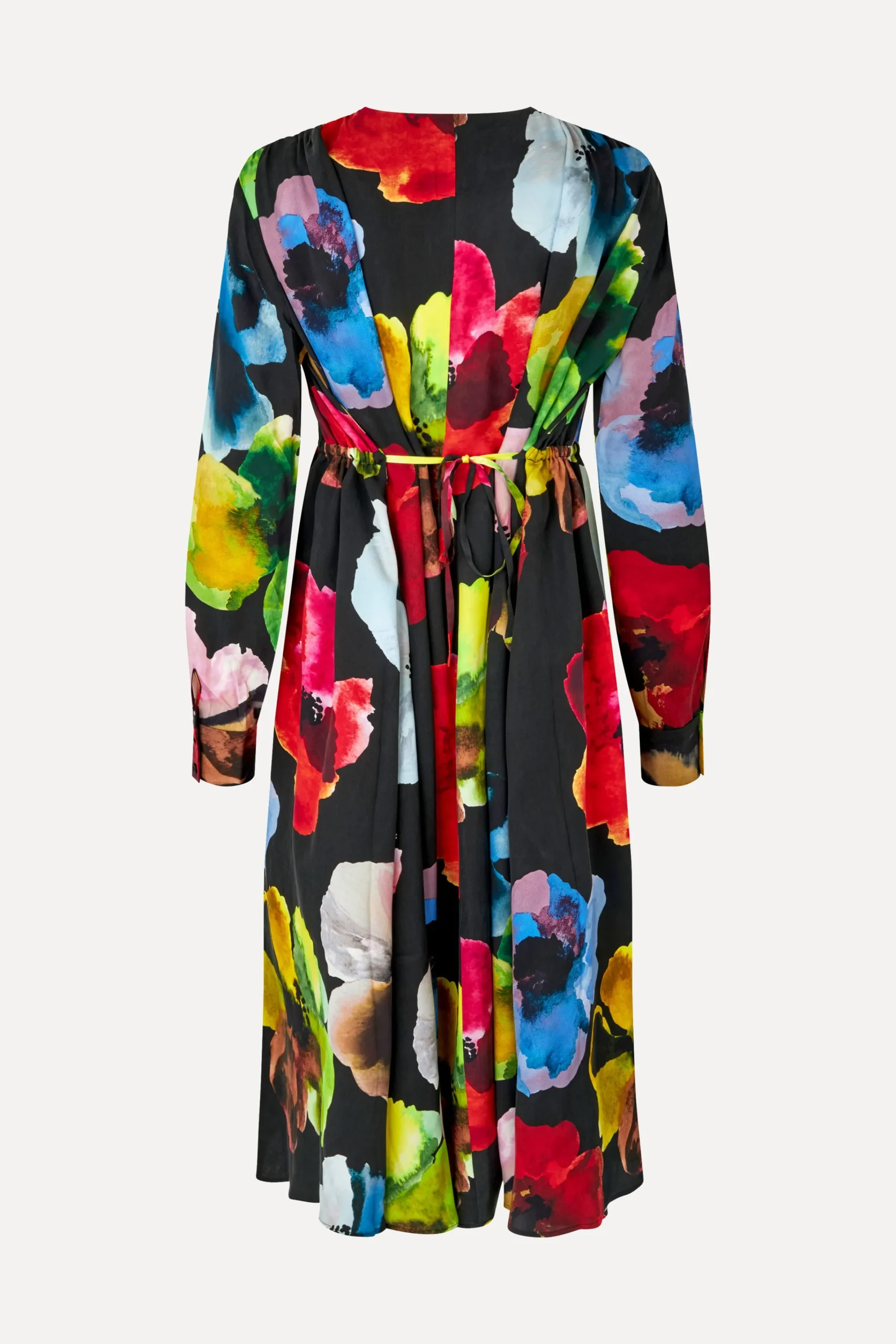 Voluminous V Neck Midi Dress - Watercolor Bloom-STINE GOYA Store