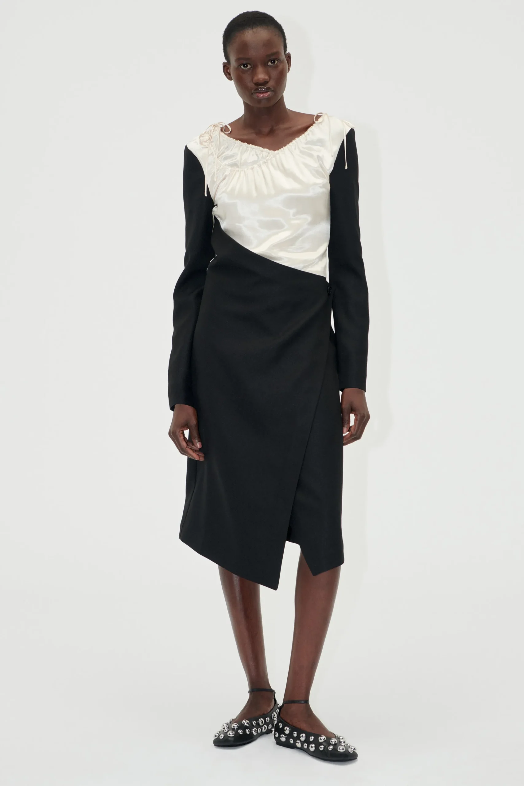 Wrap Midi Dress - Black / Butter Milk-STINE GOYA New